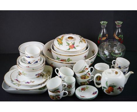 Royal Worcester ' Evesham ' Tea and Dinner ware including Square serving dish, Tea Pot, 11 Tea Cups and 12 Saucers, 12 Tea Pl