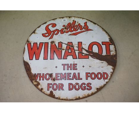 Enamel Circular Advertising Sign  ' Spillers Winalot, the Wholemeal Food for Dogs ', 66cm diameter 