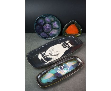 Eric Leaper (1921 - 2002) Four Ceramic Plates including one with a cat design 46cm long 