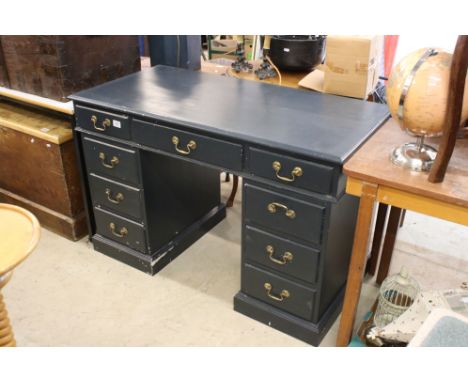 Grey Painted Twin Pedestal Writing Desk with an arrangement of nine drawers, 119cm long x 60cm deep x 77cm high 