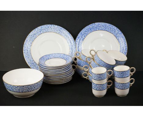 Royal Worcester 19th century porcelain tea ware with blue floral and decoration to include 10 teacups, 12 saucers, 2 coffee c