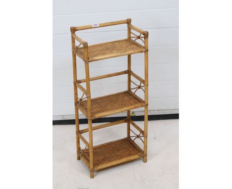 Bamboo and Wicker Three Tier Shelf, 35cm wide x 81cm high 