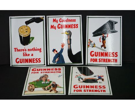 Five Advertising ' Guinness ' Enamel Sign 3 x ' Guinness for Strength ', ' There's nothing like a Guinness ' and ' My Goodnes