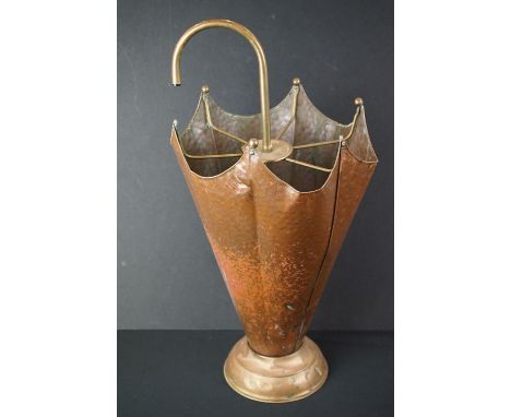 Copper and Brass Stick Stand in the form of an Umbrella, 57cm high 