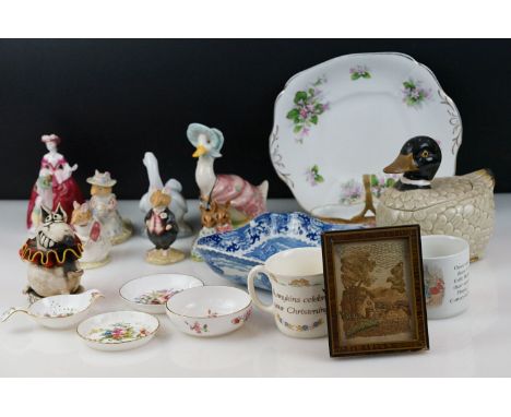 Mixed Ceramics including Three Royal Doulton Brambly Hedge Mice, Two Royal Doulton Bunnykins, Beswick Wares Beatrix Potter's 