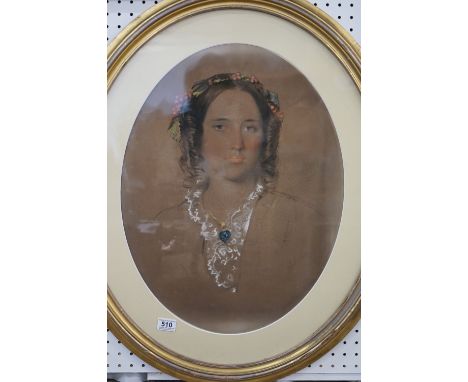 James Archer, RSA Scottish (1823-1904) , Oval Pastel Portrait of a Young Lady, signed and dated 1853, 60cm x 46cm, gilt frame