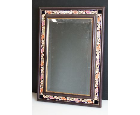 Wall Mirror with bevelled edge, the window frame inset with Mason's ' Blue Mandalay ' ceramic tiles, 53cm x 38cm 