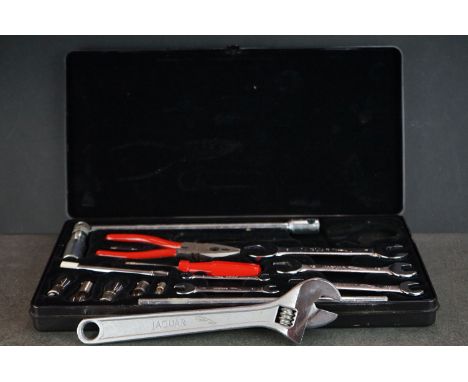 Cased Jaguar Car Tool Kit, complete with 17 items including Spanners, Light Bulbs, Pliers, Screwdriver, etc (all the spanners