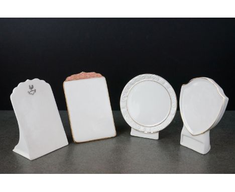Four Ceramic Menu Stands including one with a pink top with relief ' Menu ' decoration and one marked Soane &amp; Smith, tall