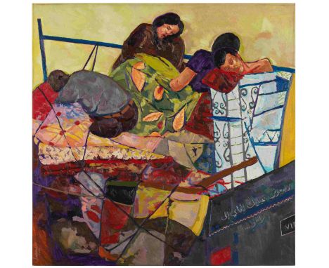 Anas Albraehe (Syria, born 1991)Bab Alhawa - Gate of Exile oil on canvas signed and dated (lower left), executed in 2021149 x