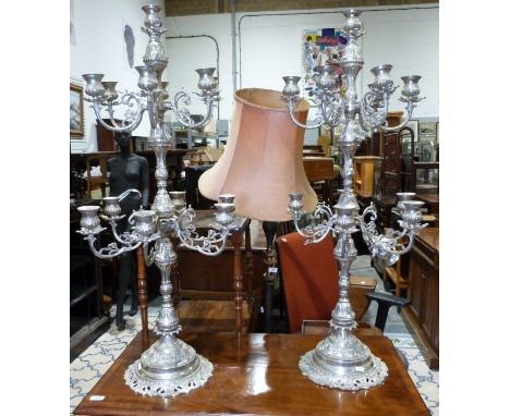 Pair of white metal modern candelabra, arranged in two tiers&nbsp;&nbsp;