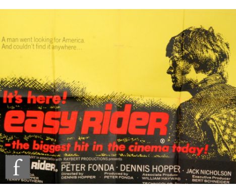 Easy Rider (1969) British quad film poster, starring Peter Fonda and Dennis Hopper, folded. 