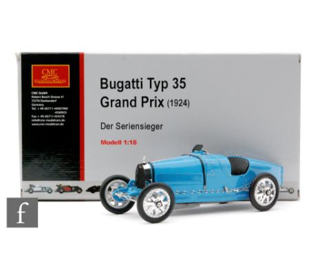 A CMC Models M-063 1:18 scale 1924 Bugatti Typ 35 Grand Prix diecast model in blue, boxed. 