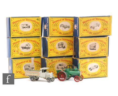 Eleven Lesney Matchbox Models of Yesteryear comprising Y1-1 Allchin Traction Engine, Y2-1 1911 B-type London Bus, Y3-1 1907 E