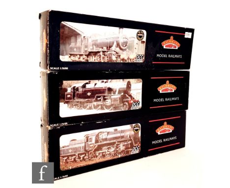 Three OO gauge Bachmann BR black locomotives, comprising 32-951 2-6-0 Standard Class 4MT 76069, 32-826 2-6-0 Ivatt Class 2MT 