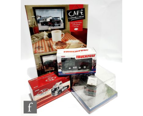 Five Corgi 1:50 scale Truckfest and Cafe Connection diecast models, comprising CC11601 Andrew Wishart &amp; sons Leyland Octo