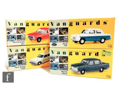 Twenty two Lledo Vanguards 1:43 scale diecast model cars, to include Ford Zephyr, Mini Cooper S, Morris Minor 1000, Vauxhall 