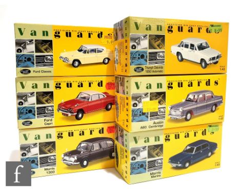 Twenty one Lledo Vanguards 1:43 scale diecast model cars, to include Vauxhall Victor, Ford Capri, Austin 7 Mini, Mini Cooper 