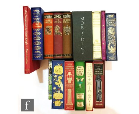 A collection of Folio society books comprising various hardback and cloth bounds examples, including Andrew Lang 'The Blue Fa