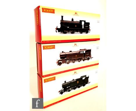 Three OO gauge Hornby DCC ready BR black locomotives, comprising R3531 0-4-4T Class M7 30129, R3190 2-6-4T Thompson Class LI 