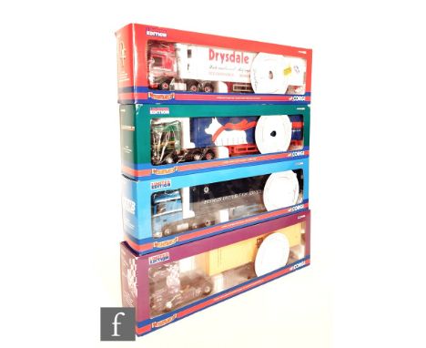 Four Corgi Hauliers of Renown 1:50 scale diecast models, comprising CC13606 Drysdale Freight DAF CF Fridge Trailer, CC13709  