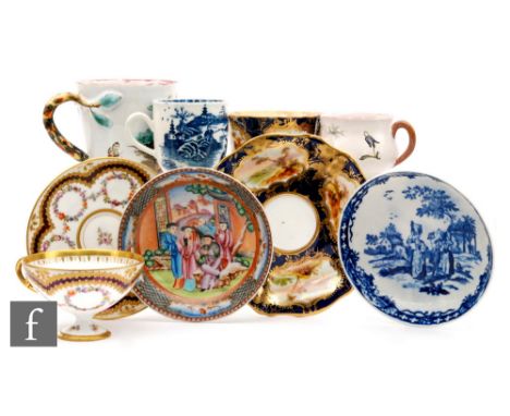 A collection of assorted 19th Century teawares to include a Worcester saucer, two Faience cups, a saucer decorated with Chine