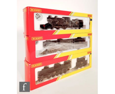 Three OO gauge Hornby Railroad Edition DCC Ready BR black locomotives, comprising R2880 2-10-0 Class 9F 92221, R3495 4-4-0 D4