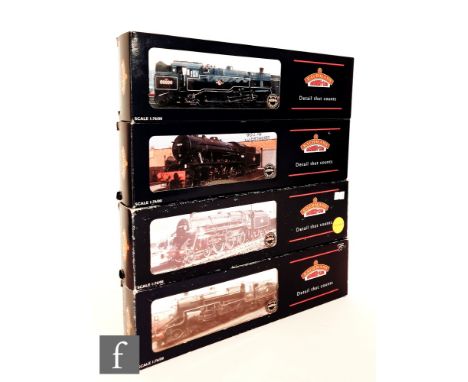 Four OO gauge Bachmann BR black locomotives, comprising 32-354A 2-6-4T 80120 weathered in incorrect box, a 2-8-0 90274 weathe