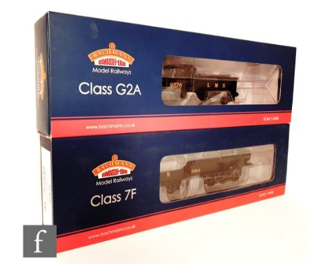 Two OO gauge Bachmann DCC Ready LMS black locomotives, a 31-015 2-8-0 Class 7F 13810 and a 31-480 0-8-0 Class G2A 9376, both 