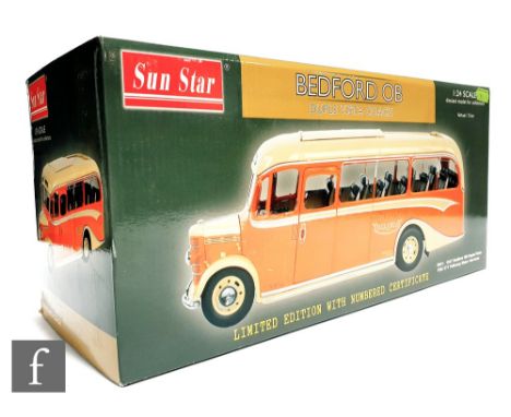 A Sun Star 5001 1:24 scale 1947 Bedford OB Duple Vista Coach in FDL 571 Yelloway Motorway Services livery, limited edition 88