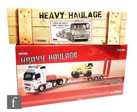 Two Corgi Heavy Haulage 1:50 scale diecast model sets, CC14014 J &amp; M Murdoch &amp; Sons Volvo FH, Nooteboom Step Frame &a