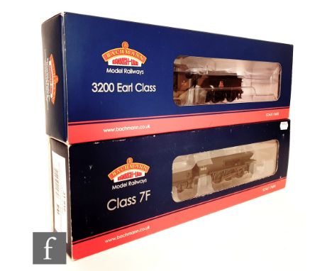 Two OO gauge Bachmann DCC Ready BR black locomotives, a 31-012 2-8-0 Class 7F 53810 and a 31-085 4-4-0 3200 Earl Class 9022, 