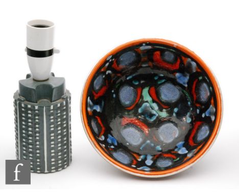 A Poole Pottery Delphis shape 39 footed bowl decorated to the interior with brightly coloured glazes, printed marks, diameter