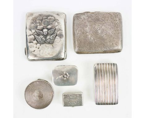 A COLLECTION OF VARIOUS SILVER BOXES. comprising a George III silver patch box, Birmingham 1806, probably by Samuel Pemberton