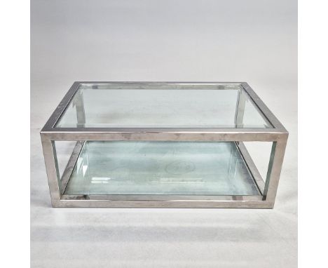 COFFEE TABLE, 1970S ITALIAN STYLE. polished metal with glass top and under tier, 120cm x 80cm x 46cm approx.
