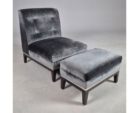 ATTRIBUTED TO AMY SOMERVILLE CHAIR AND STOOL. in velvet, chair 61cm w x 81cm t (2).