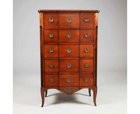 A CONTEMPORARY BIRCHWOOD SECRETAIRE CHEST. attributed to Roche Bobois, Louis XV style, the secretaire section enclosing a fit