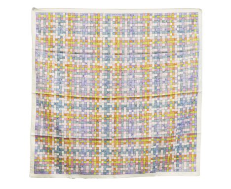 HERMÈS SCARF “BOLDUC AU CARRÉ”. designed by Caty Latham, signature woven ribbon design, multicolour on cream background The b
