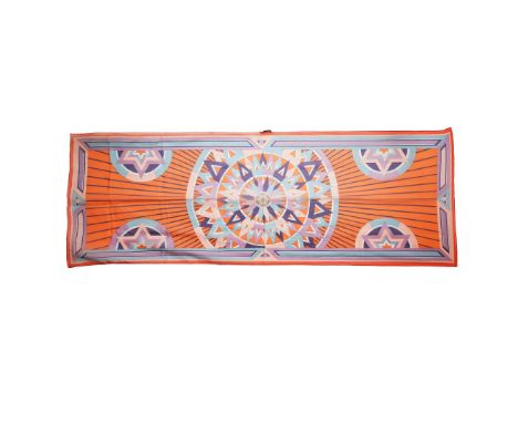 HERMÈS SCARF LA ROSE DES VENTS. by artist Joachim Metz in 1984, reissued in 2012, mousseline silk, made in France, 175cm x 64