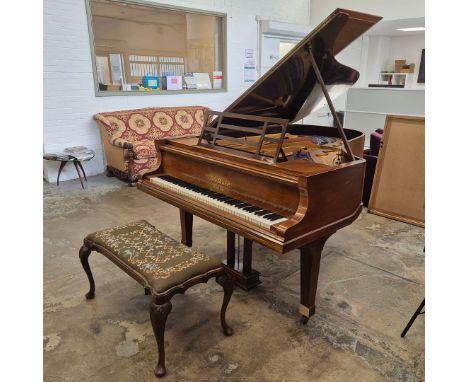 BLÜTHNER BABY GRAND PIANO. Early 20th century German rosewood, 152cm W x 198cm D, and a needlework stool, 48cm H x 97cm W x 5