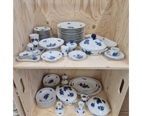 ROYAL COPENHAGEN. A PART DINNER SERVICE. blue and white foliate decorated comprising thirteen dinner plates, thirteen salad p