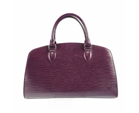 LOUIS VUITTON PONT NEUF HANDBAG. large model in purple epi leather, silver tone hardware, double handles, double zip fastener