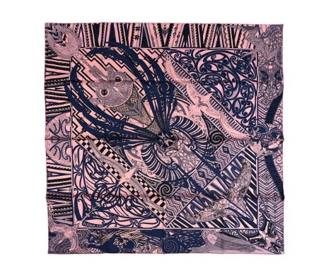 HERMÈS SCARF "KAWA ORA". designed by Te Rangitu Netana, a Maori tattoo artist, made in France, silk with hand-rolled edges,  