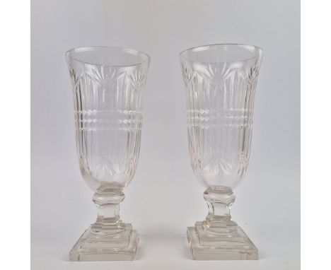 VICTORIAN STYLE VASES, A PAIR. cut glass, 29.5cm H approx. (2).