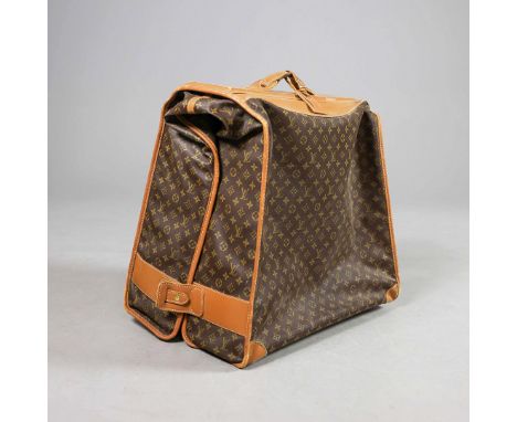 VINTAGE LOUIS VUITTON GARMENT BAG. Large Folding Garment Bag with Monogram coated Canvas and leather trims with a sturdy top 