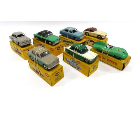 Dinky Various Cars 236 Connaught racer, 168 Singer Gazelle (discolouration to paint) 167 AC Aceca, 162 Ford Zephyr, 165 Humbe