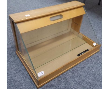 A Parker Pens Glazed Teak Illuminated Shop Counter Display Case, with Parker plaque, glass shelf, 58cm by 32cm