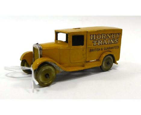 Dinky (Pre-war) 28a 1st Type Hornby Trains Van yellow with metallic yellow wheels, 'Meccano Dinky Toys' cast to inside (overa