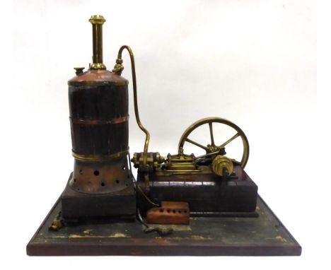 Scratch Built Live Steam Engine c1900, constructed in brass/wood with single cylinder, single flywheel 6'', 15cm diameter hor