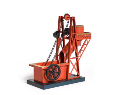 Bing Live Steam Accessory Water Hopper with three bucket water lift emptying into tube returning water to lower trough, red w